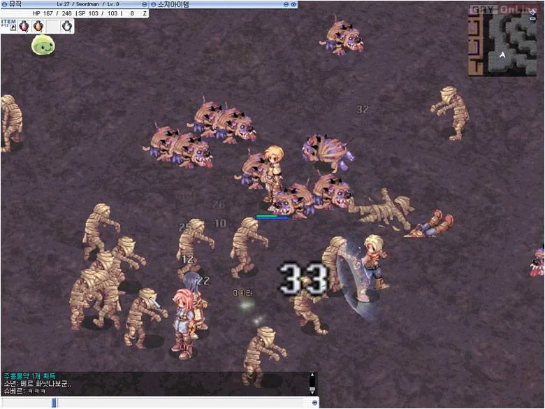 Party enfrentando múmias na pirâmide, Ragnarok Online 2002
